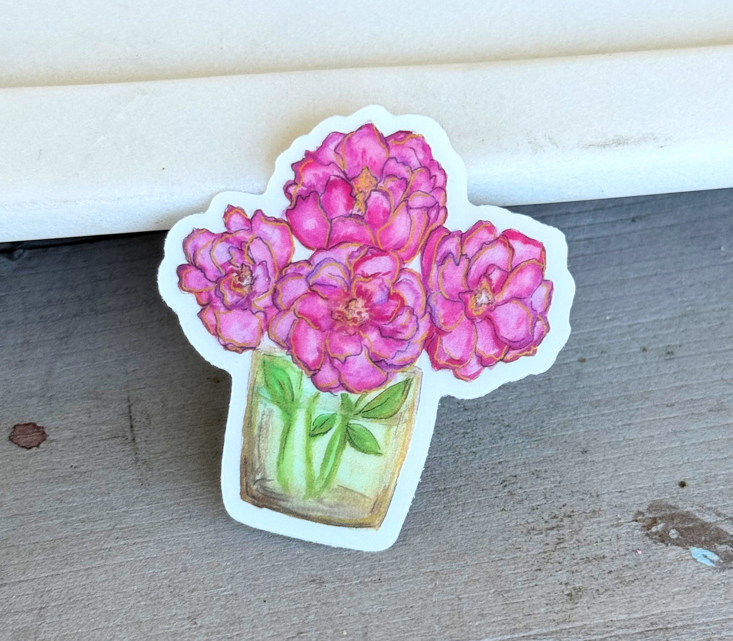 Pink Peony Floral Watercolor Waterproof Vinyl decal sticker, bumper sticker, sticker for water bottle white mini Daisy sticker
