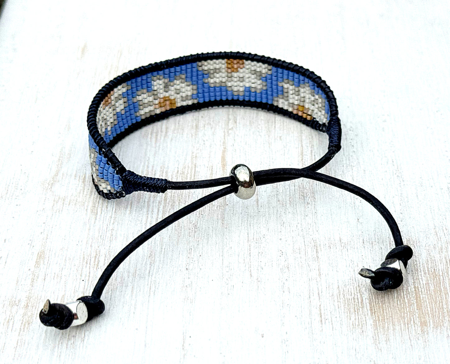 Blue Daisy Bead Loom Woven Bracelet