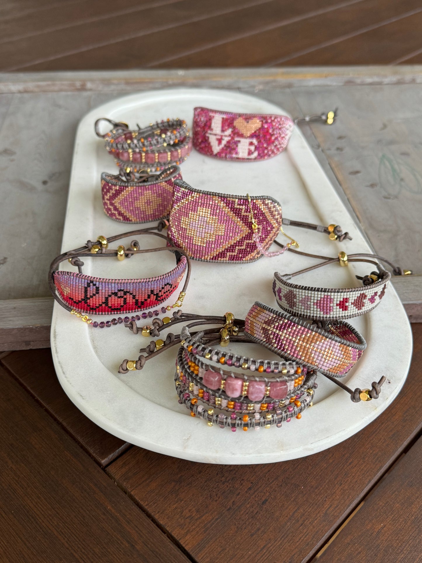 Bead Loom Woven Heart Adjustable Bracelet