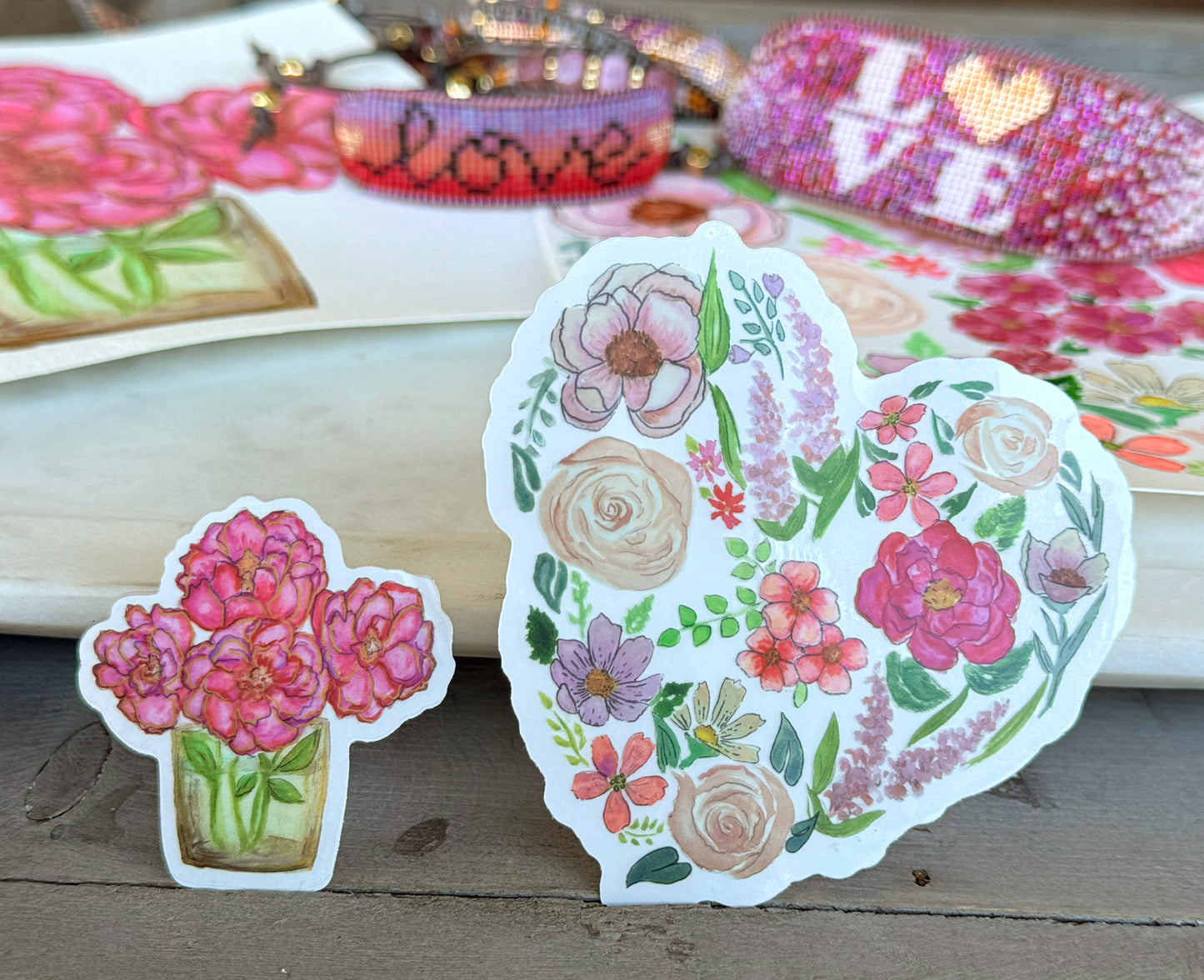 Watercolor Flower Heart floral Vinyl waterproof sticker