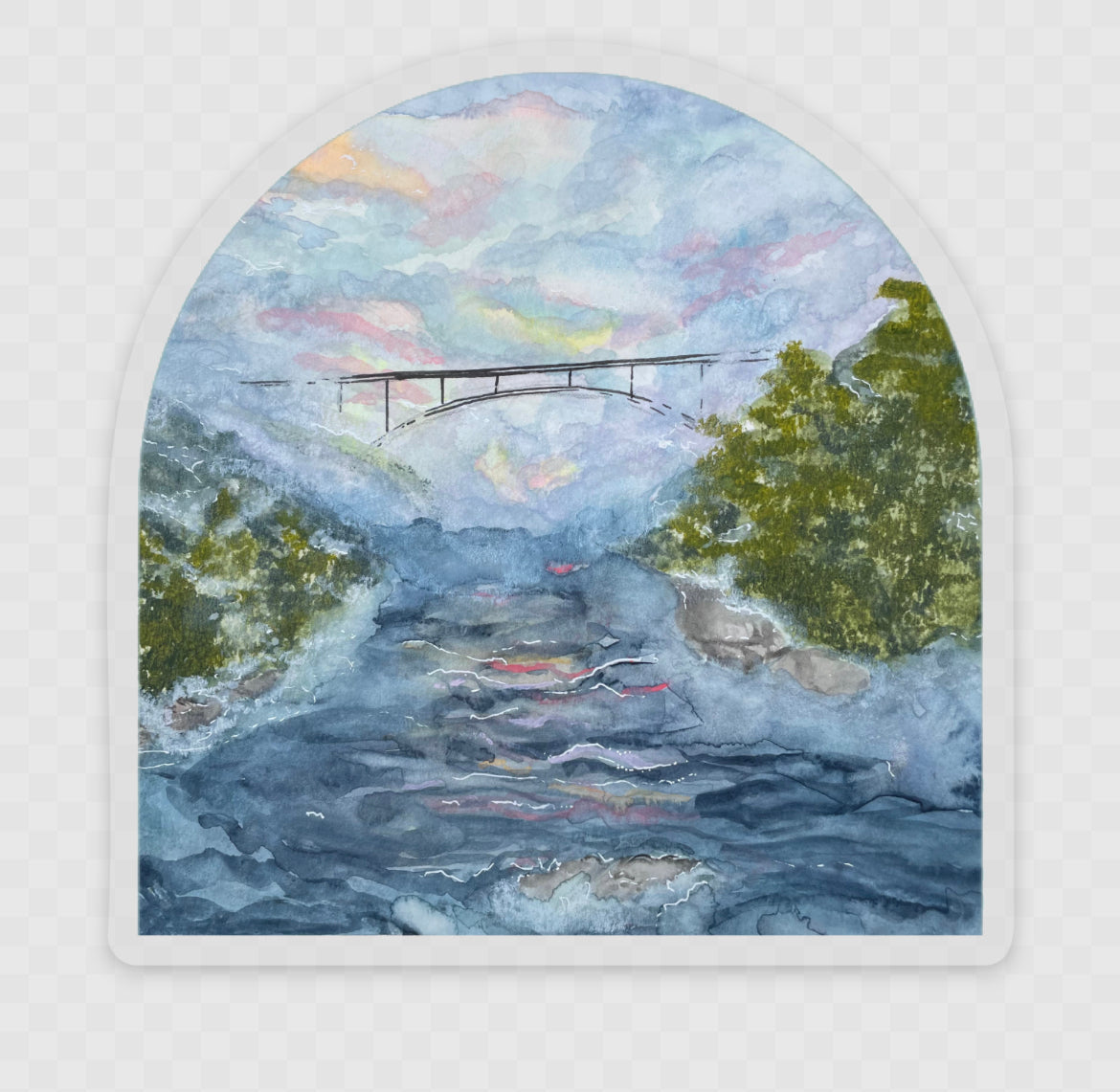 Artwork Watercolor Fog at New River Gorge Bridge WV Vinyl waterproof sticker decal