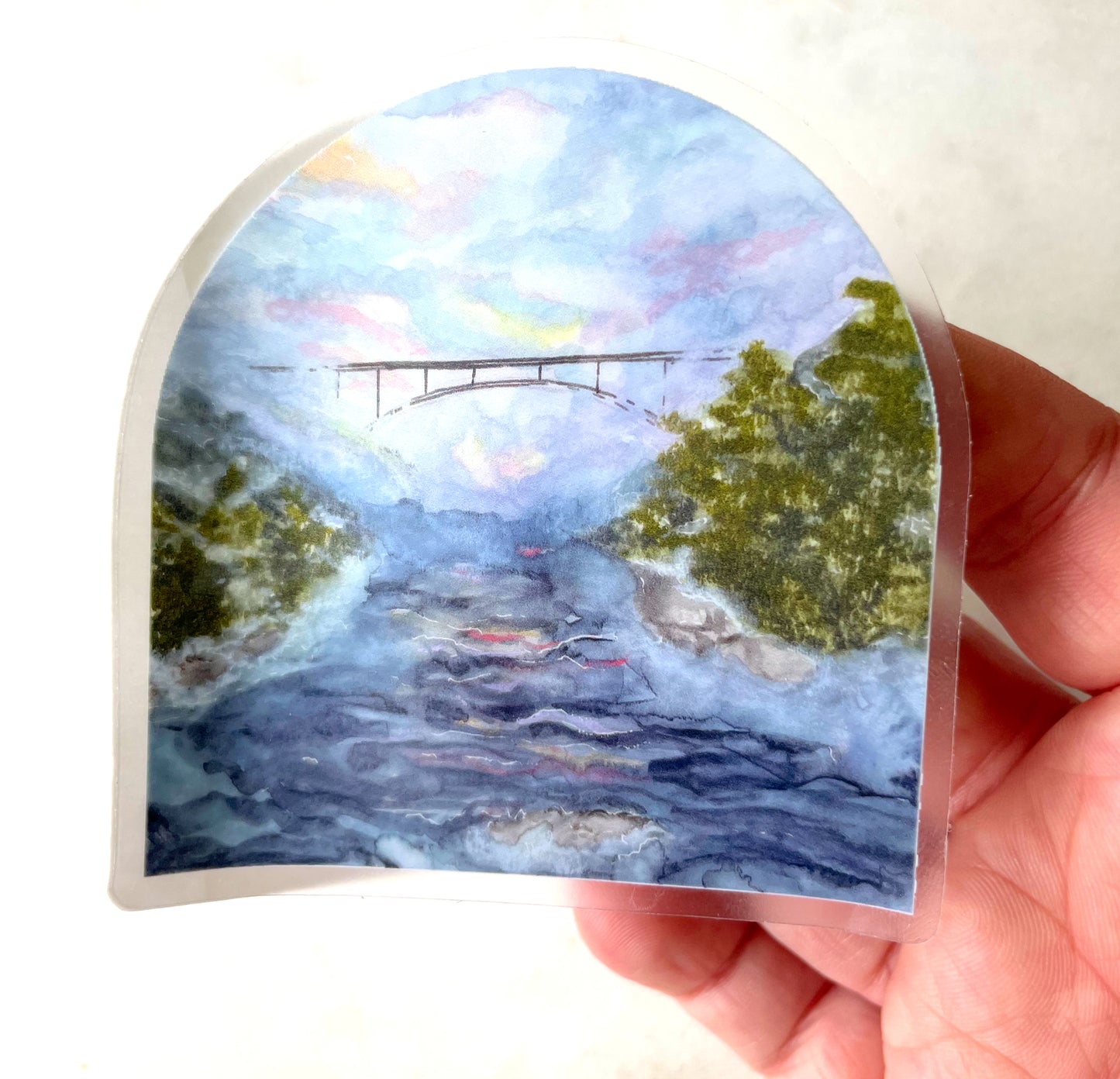Artwork Watercolor Fog at New River Gorge Bridge WV Vinyl waterproof sticker decal
