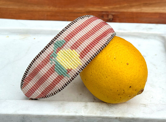 Lemon beaded bracelet with pink stripes