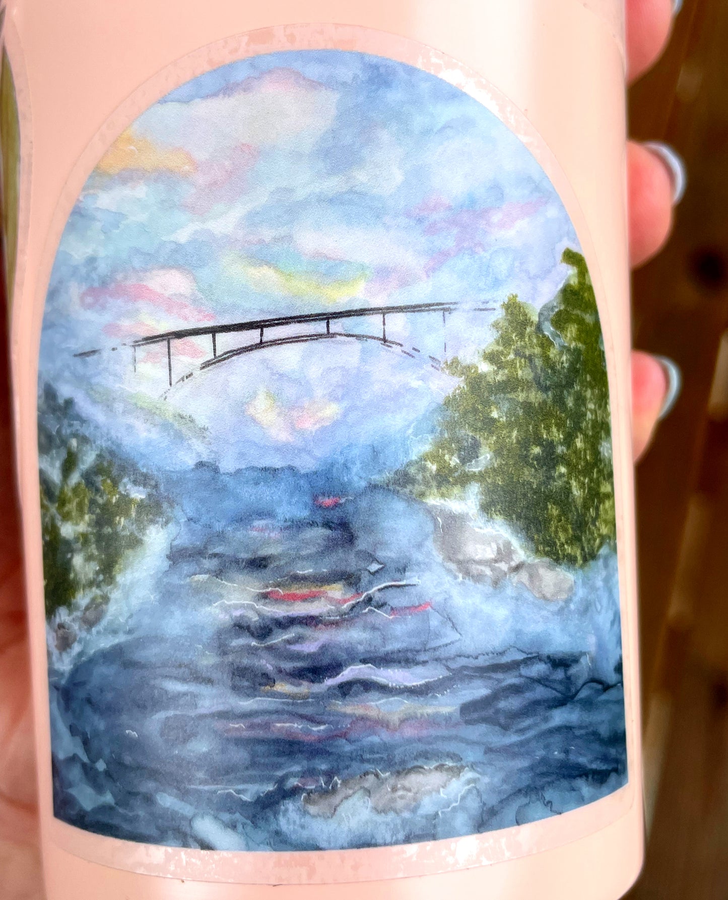 Artwork Watercolor Fog at New River Gorge Bridge WV Vinyl waterproof sticker decal