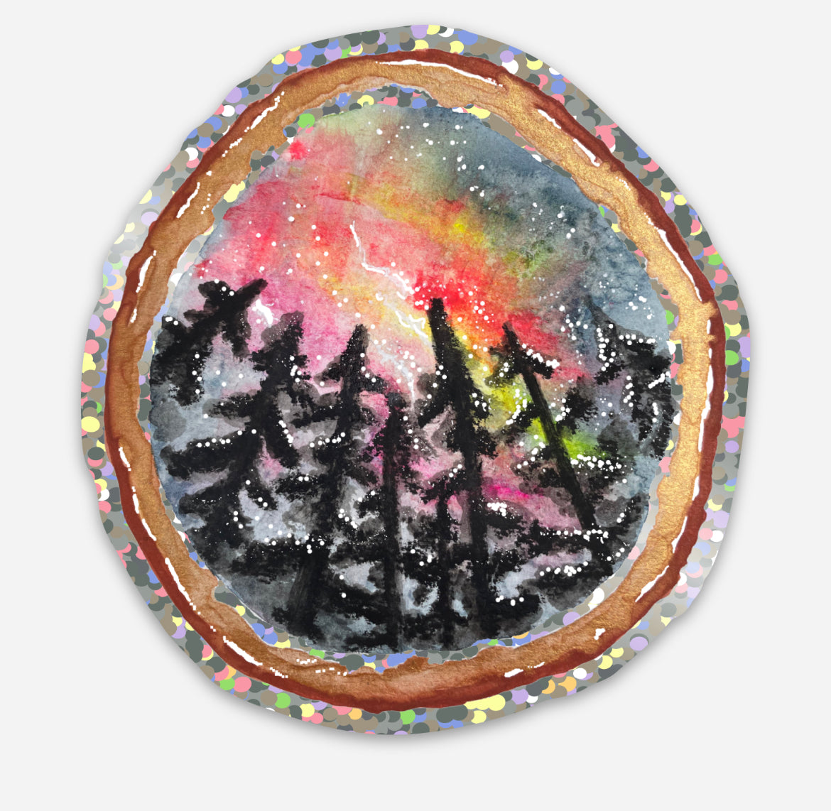 Aurora Borealis Glitter Geode sticker, vinyl waterproof glitter decal