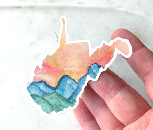 West Virginia Sunset over the mountains watercolor sticker, waterproof vinyl decal