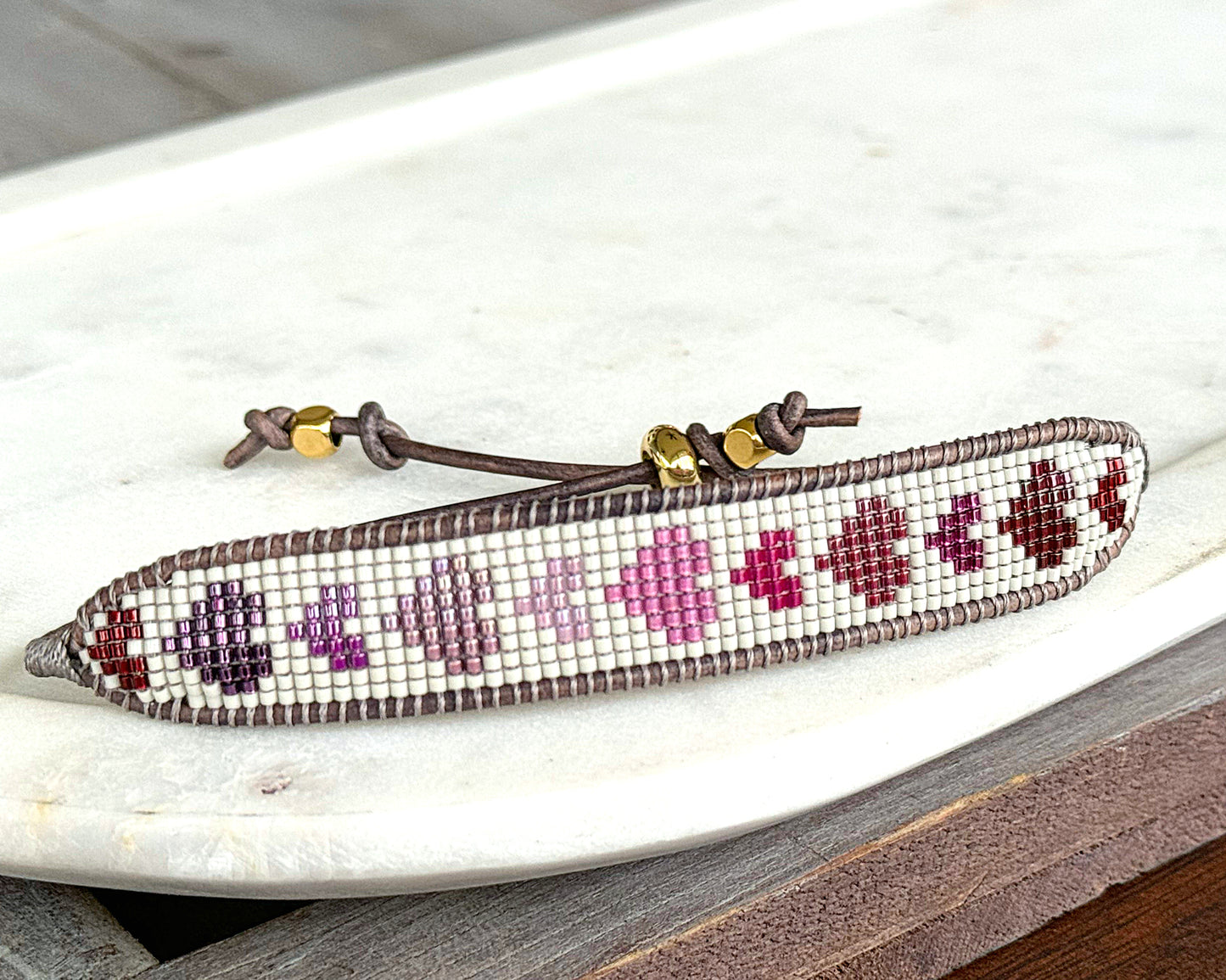 Bead Loom Woven Heart Adjustable Bracelet