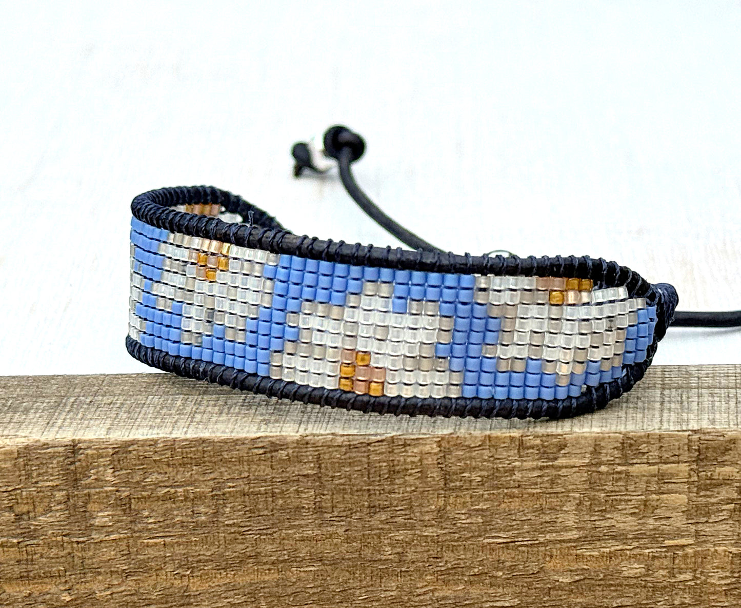 Blue Daisy Bead Loom Woven Bracelet