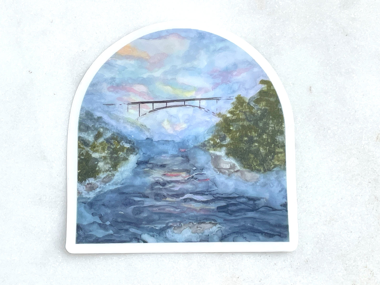 Artwork Watercolor Fog at New River Gorge Bridge WV Vinyl waterproof sticker decal