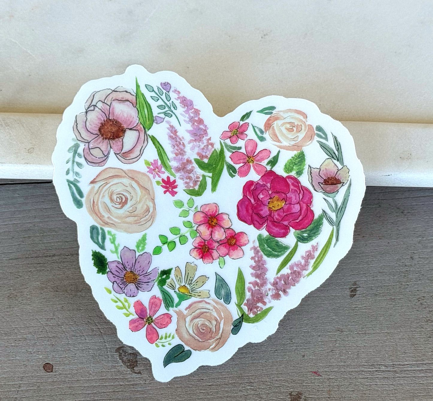 Watercolor Flower Heart floral Vinyl waterproof sticker