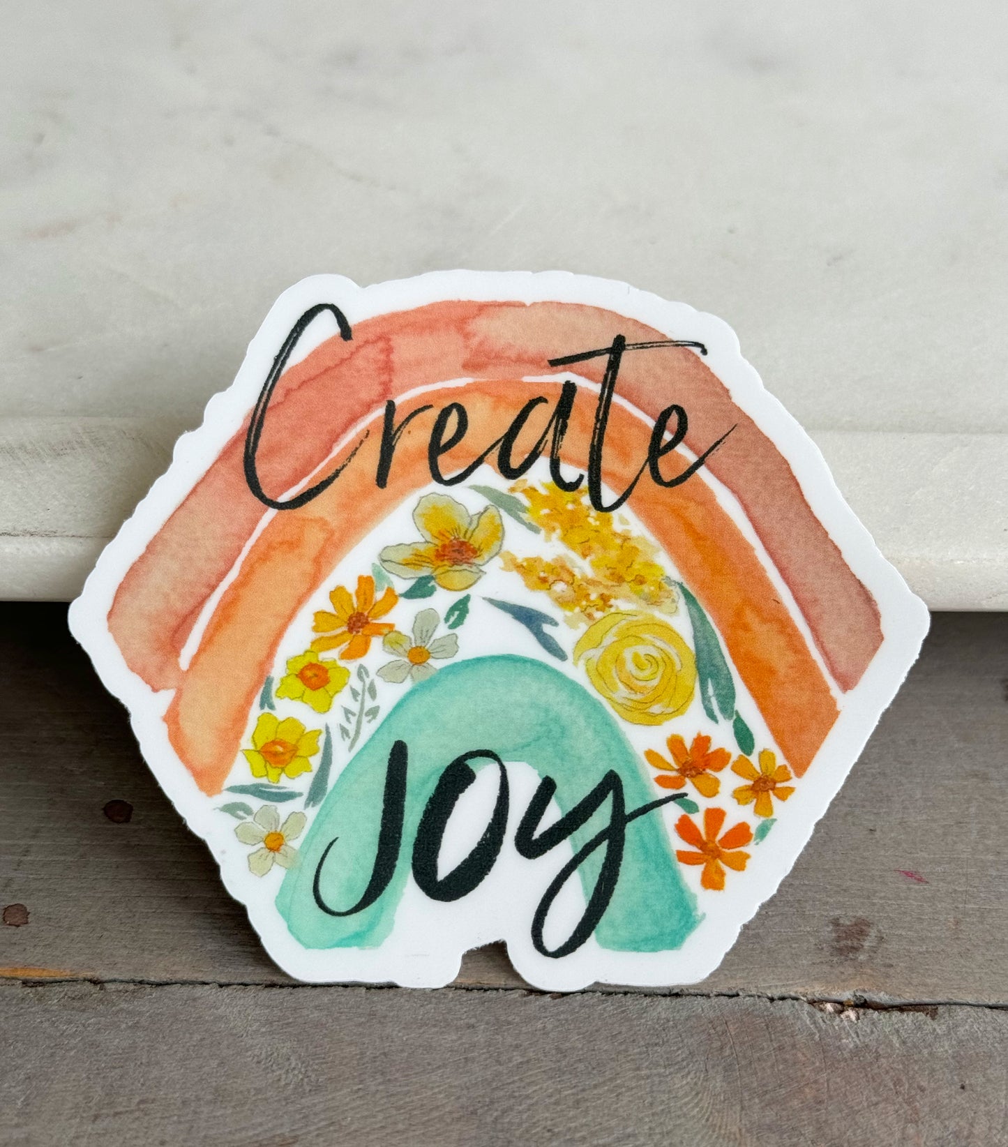 Create Joy Rainbow Hexagon Sticker