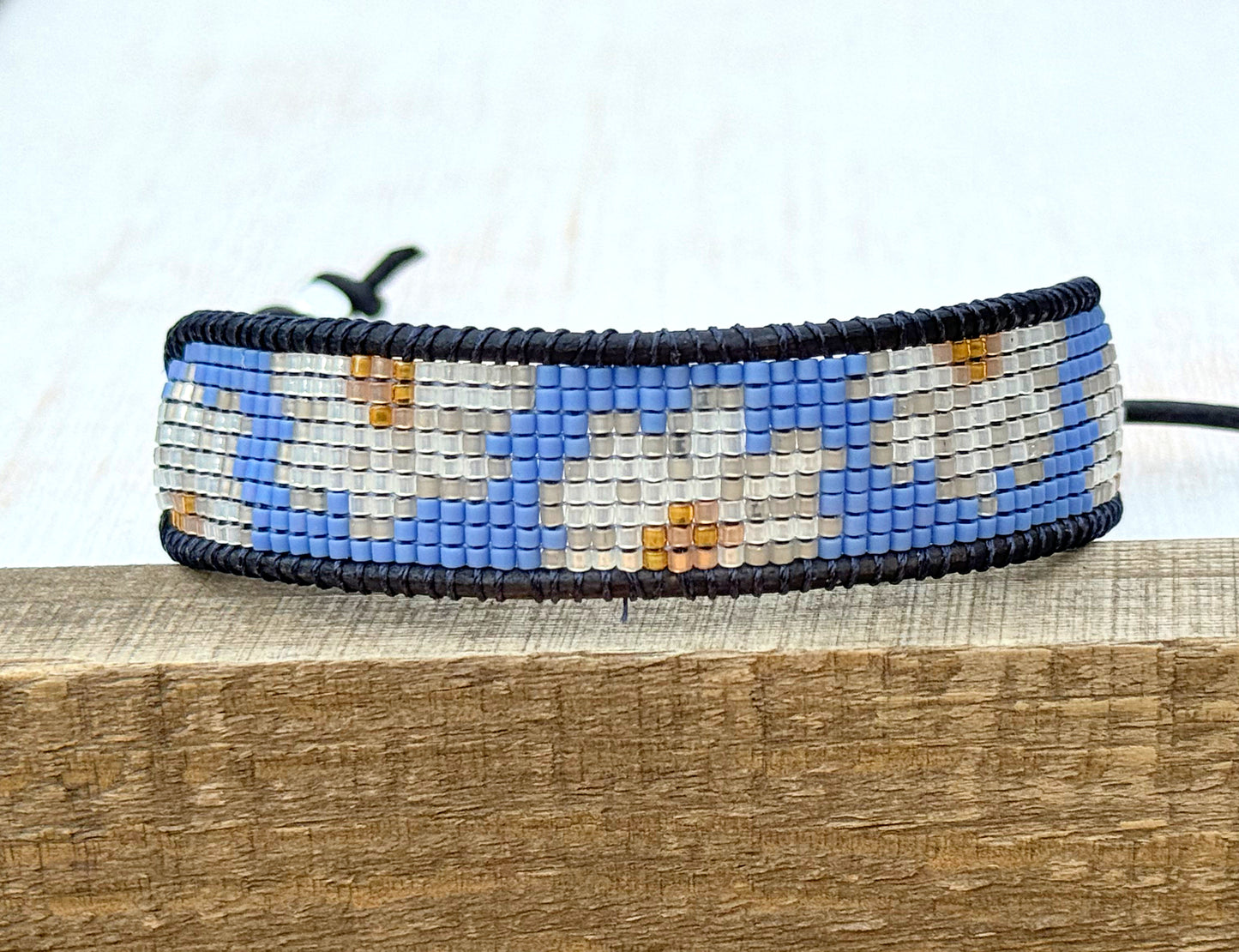 Blue Daisy Bead Loom Woven Bracelet