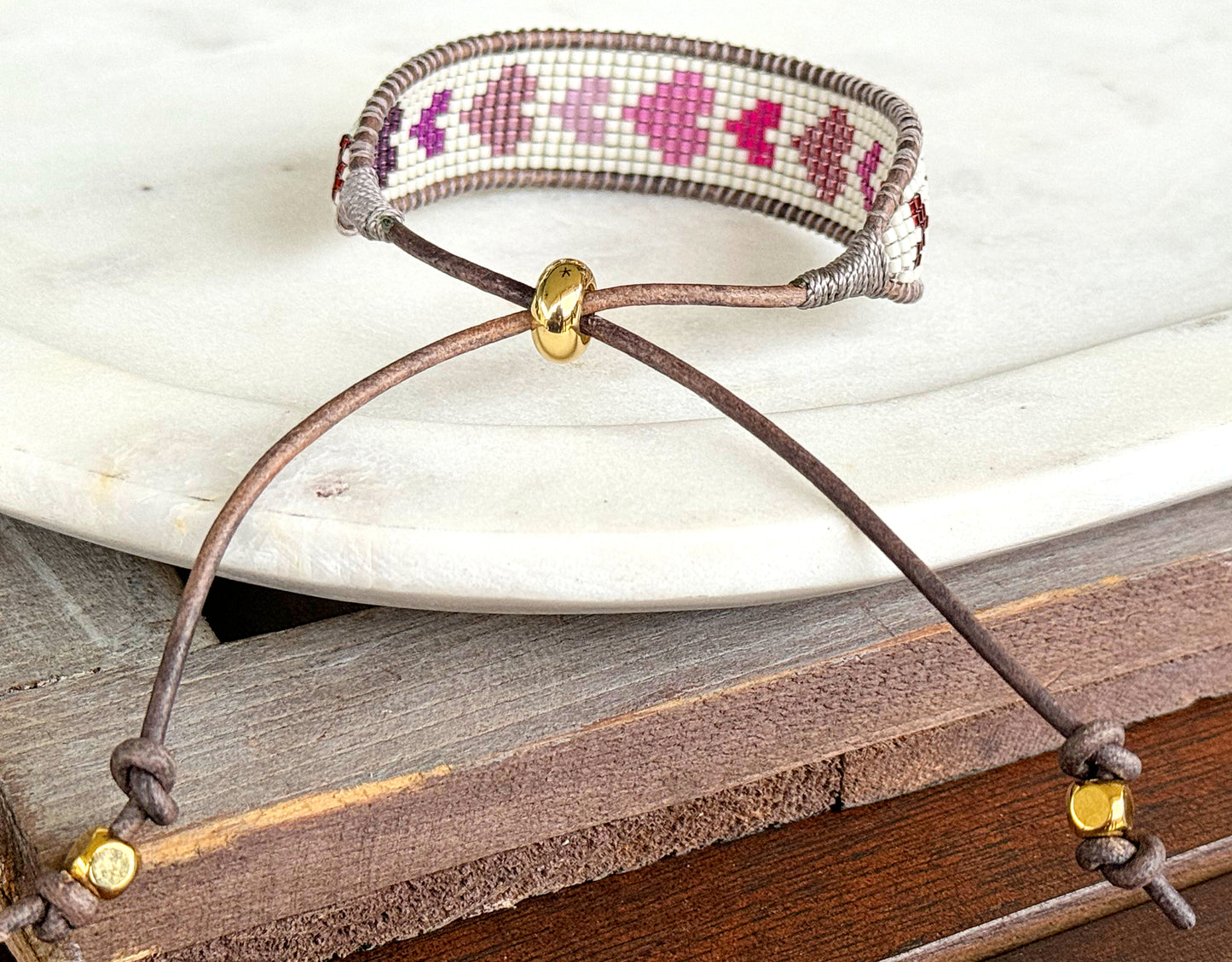 Bead Loom Woven Heart Adjustable Bracelet