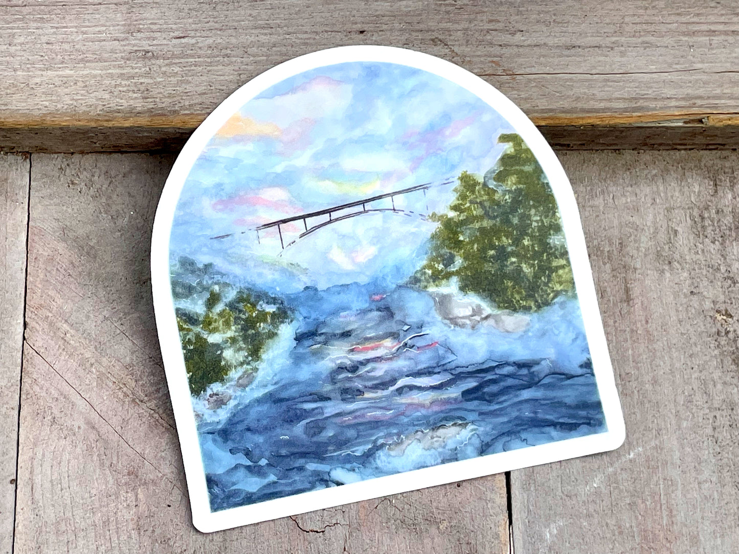 Artwork Watercolor Fog at New River Gorge Bridge WV Vinyl waterproof sticker decal