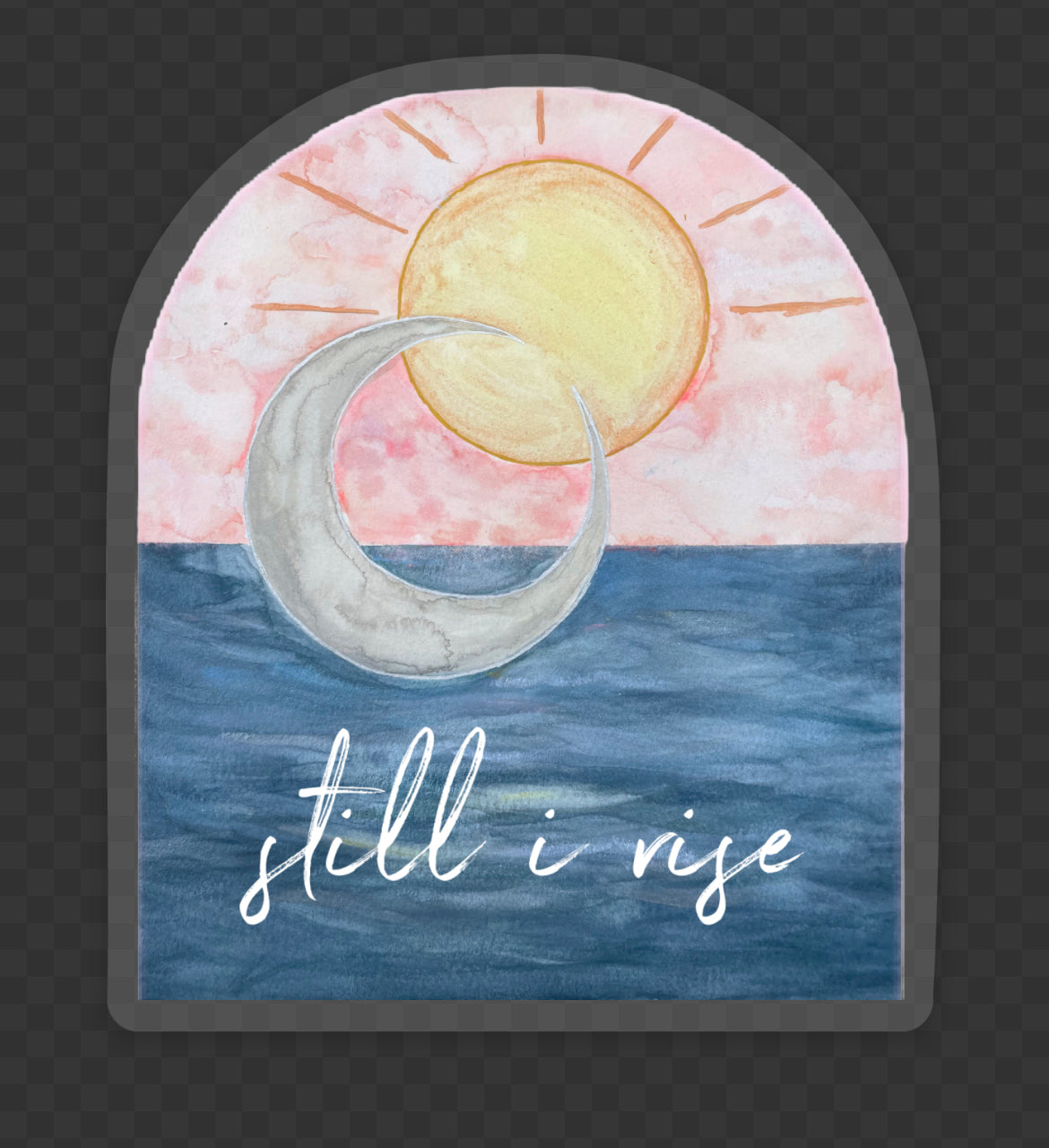 Watercolor Still I Rise sun and moon over the ocean Vinyl waterproof sticker decal
