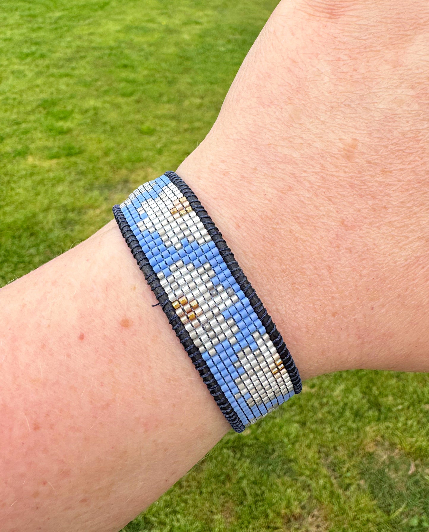 Blue Daisy Bead Loom Woven Bracelet