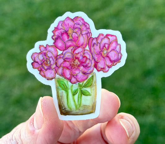 Pink Peony Floral Watercolor Waterproof Vinyl decal sticker, bumper sticker, sticker for water bottle white mini Daisy sticker
