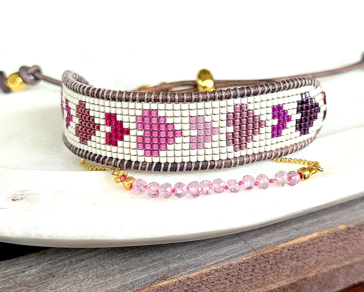 Bead Loom Woven Heart Adjustable Bracelet