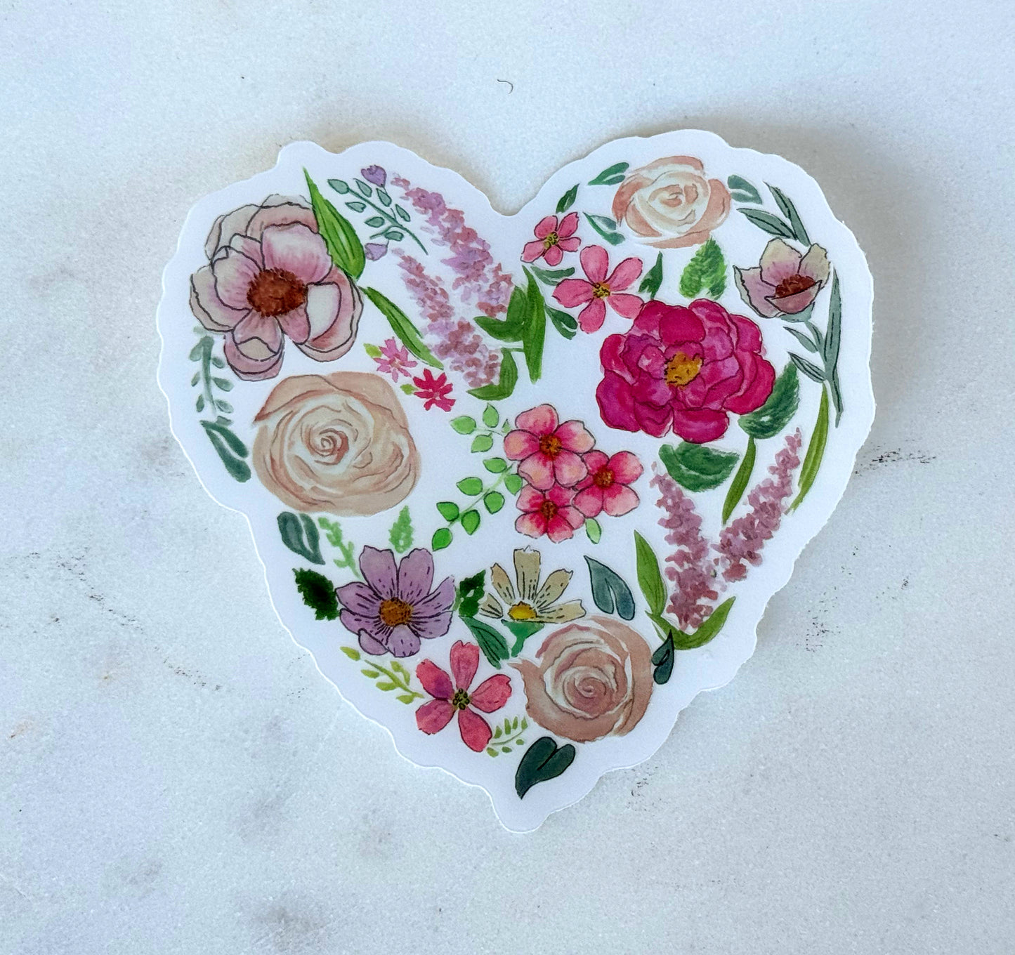 Watercolor Flower Heart floral Vinyl waterproof sticker