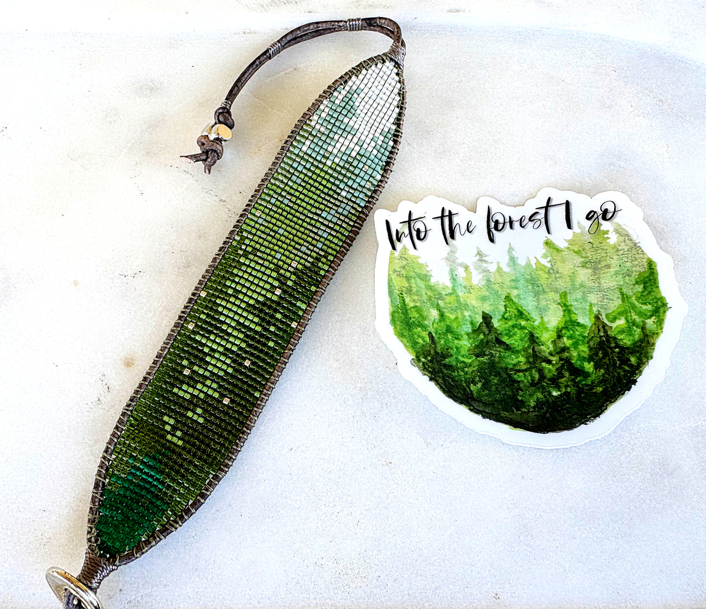 Into the Forest I Go evergreen Forest watercolor clear vinyl waterproof sticker
