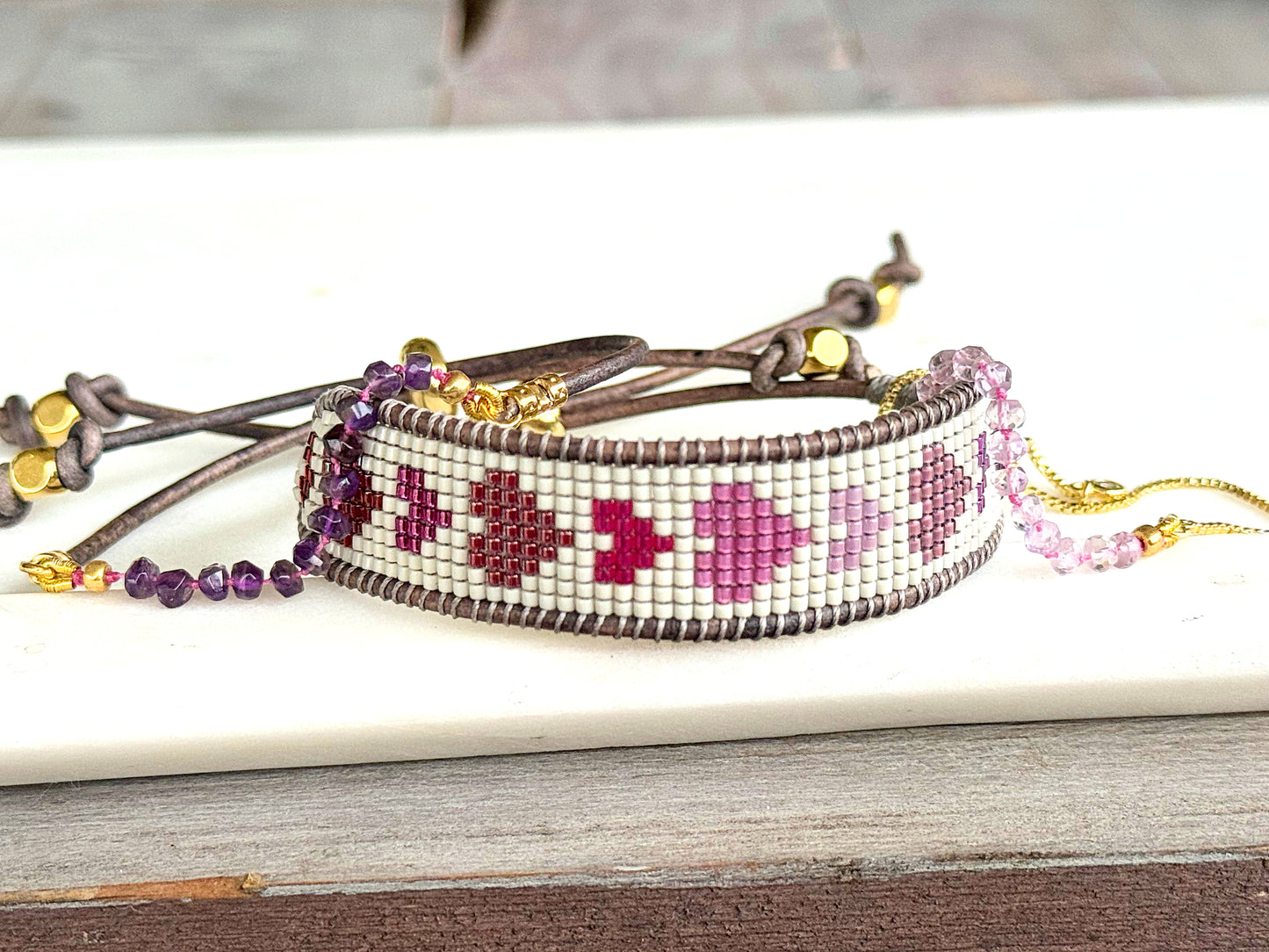 Bead Loom Woven Heart Adjustable Bracelet