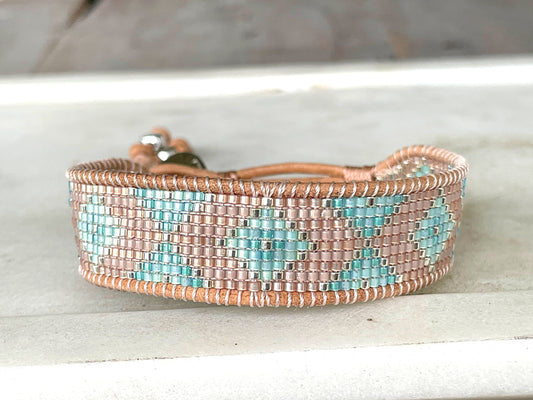 Seafoam Aqua Ombre Diamond beaded friendship bracelet