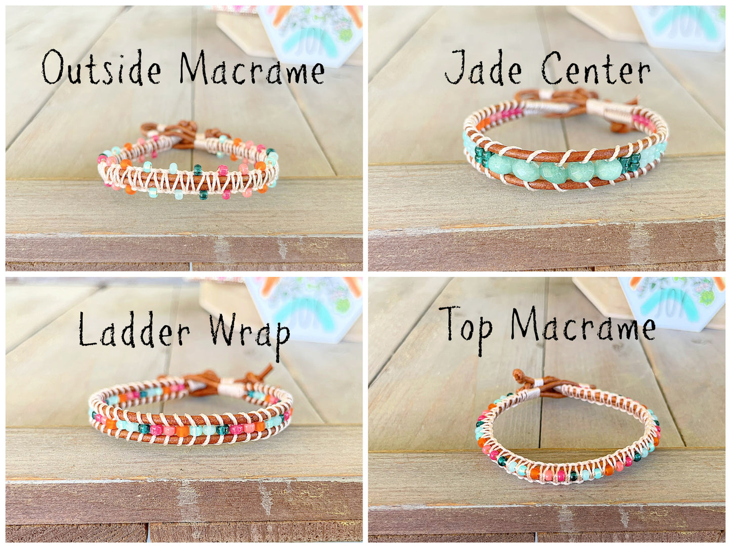 Bright Rainbow Leather Beaded Macrame Bracelet Set