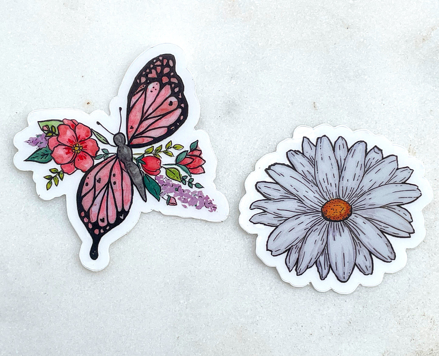 Floral white Daisy Watercolor Waterproof Vinyl decal sticker, bumper sticker, sticker for water bottle white mini Daisy sticker