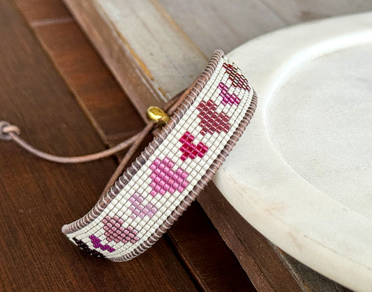 Bead Loom Woven Heart Adjustable Bracelet