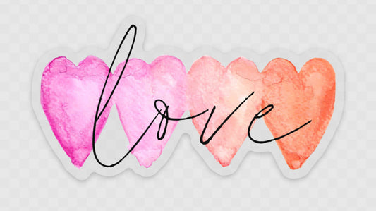 Love ombre pink and orange heart watercolor clear vinyl waterproof sticker