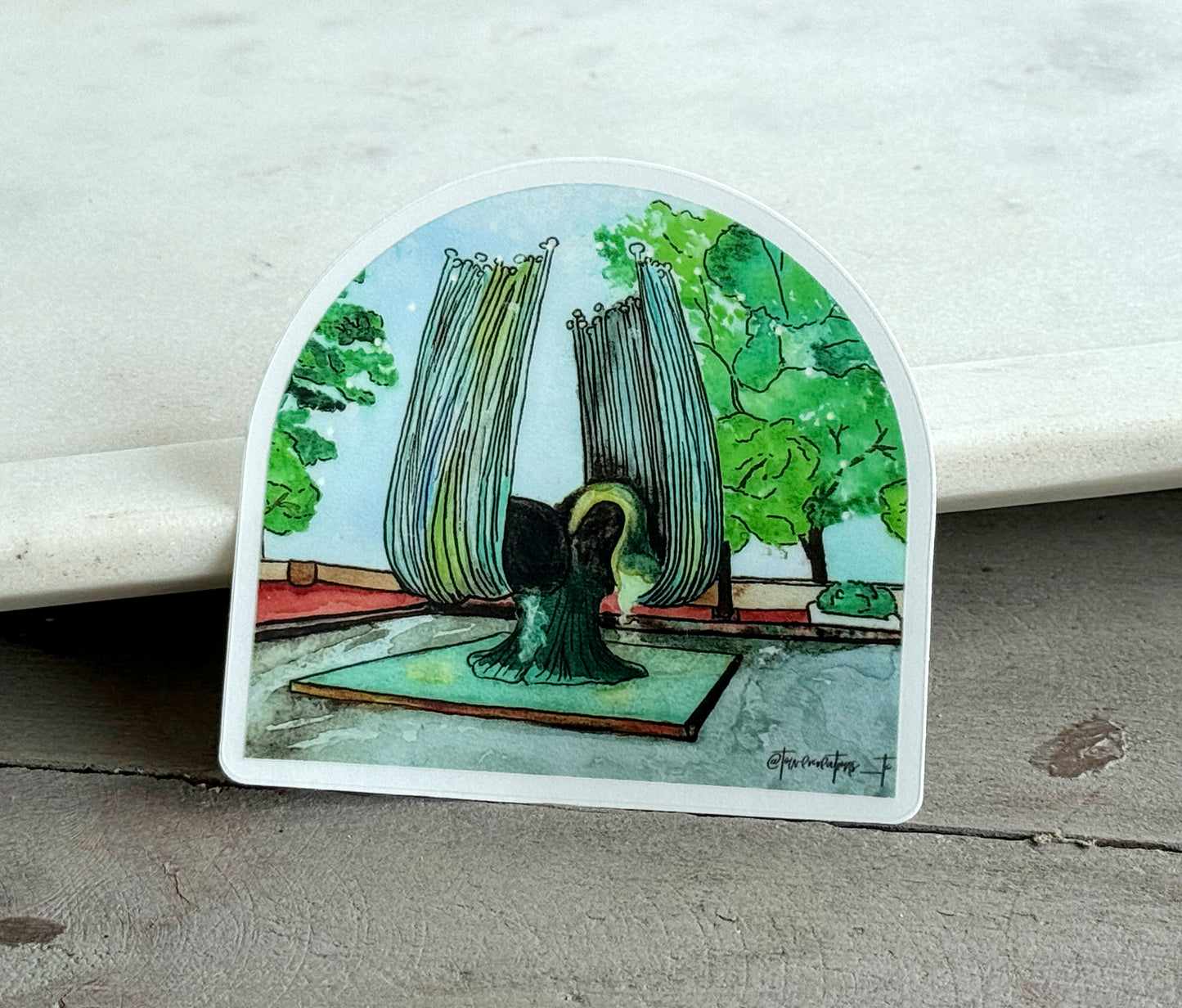 Marshall University Memorial Fountain Watercolor Artwork Vinyl Waterproof Sticker