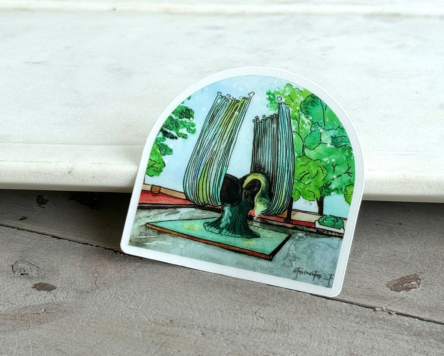 Marshall University Memorial Fountain Watercolor Artwork Vinyl Waterproof Sticker