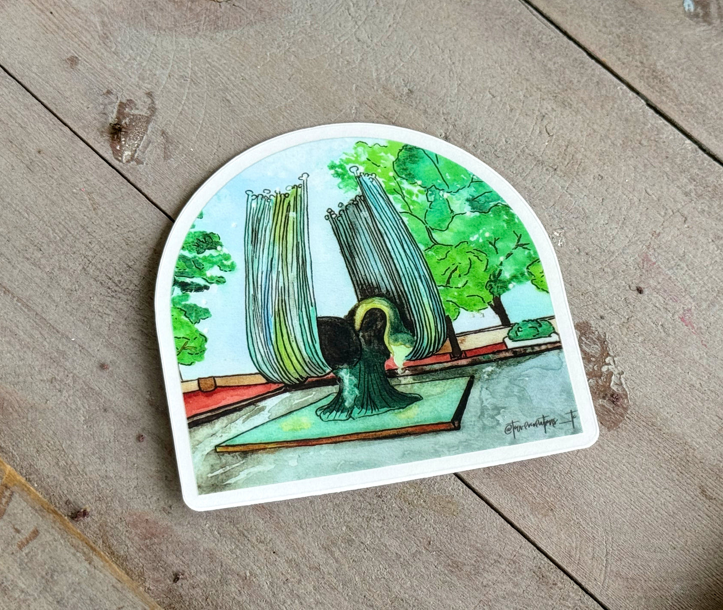 Marshall University Memorial Fountain Watercolor Artwork Vinyl Waterproof Sticker