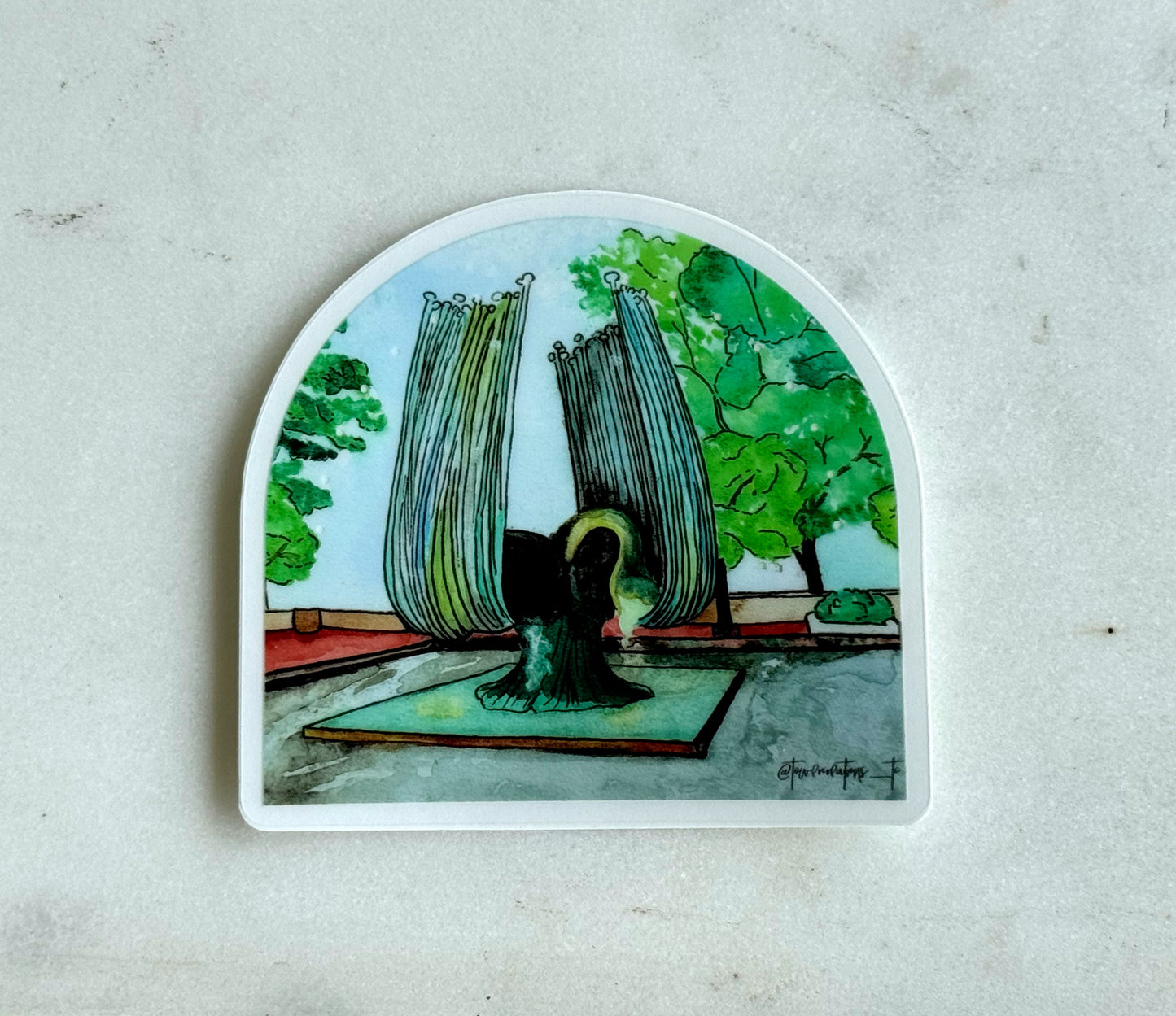 Marshall University Memorial Fountain Watercolor Artwork Vinyl Waterproof Sticker