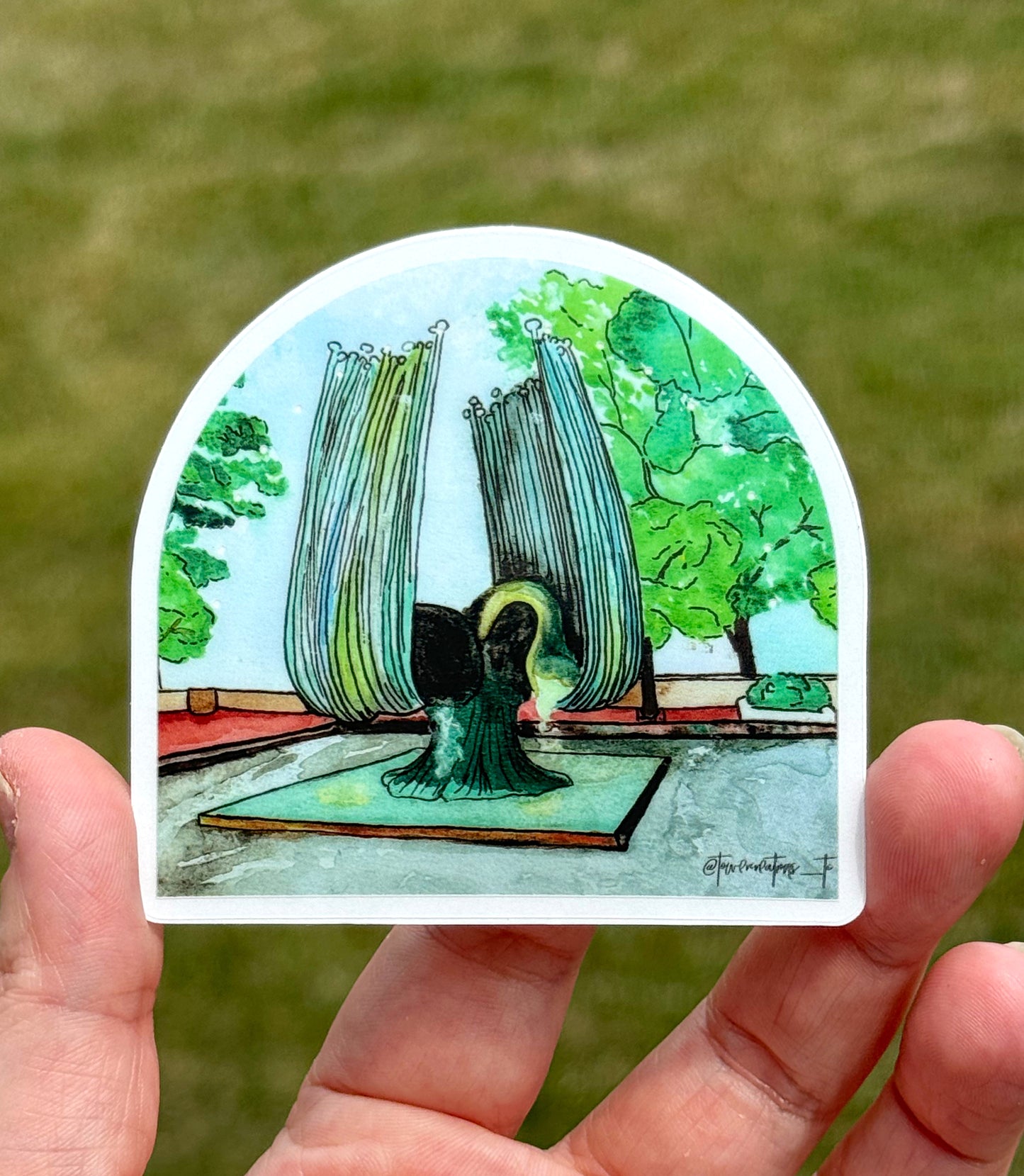 Marshall University Memorial Fountain Watercolor Artwork Vinyl Waterproof Sticker