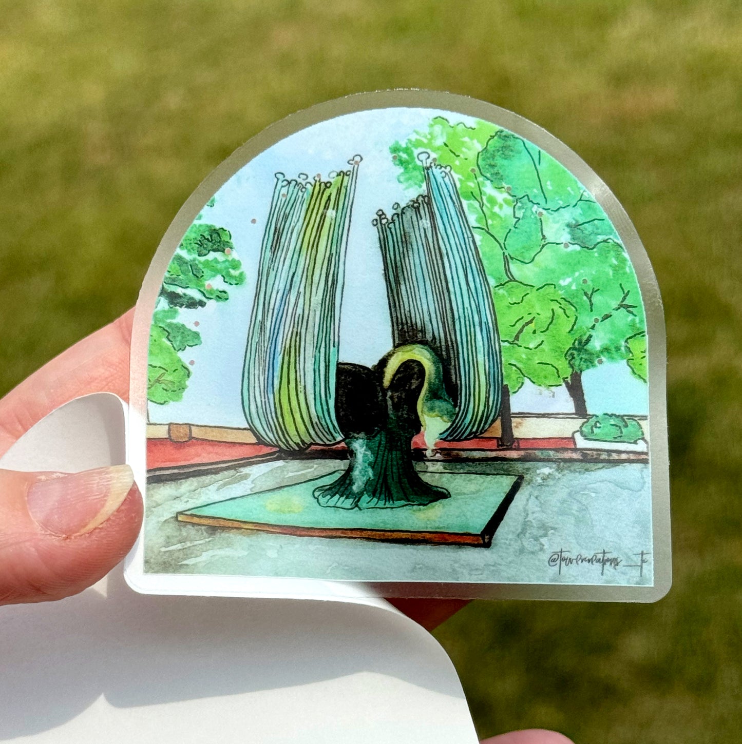 Marshall University Memorial Fountain Watercolor Artwork Vinyl Waterproof Sticker