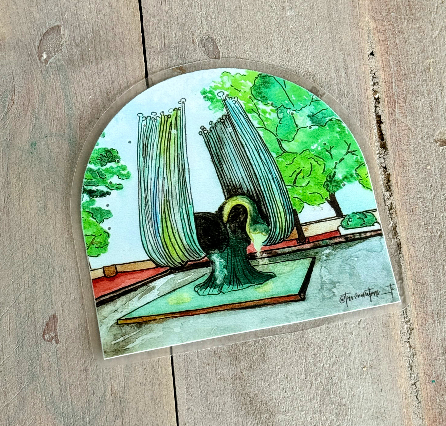 Marshall University Memorial Fountain Watercolor Artwork Vinyl Waterproof Sticker