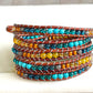 Leather Beaded 5x wrap bracelet with Honey Jade and Turquoise Magnesite