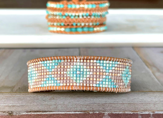 Seafoam Aqua Ombre Diamond beaded friendship bracelet