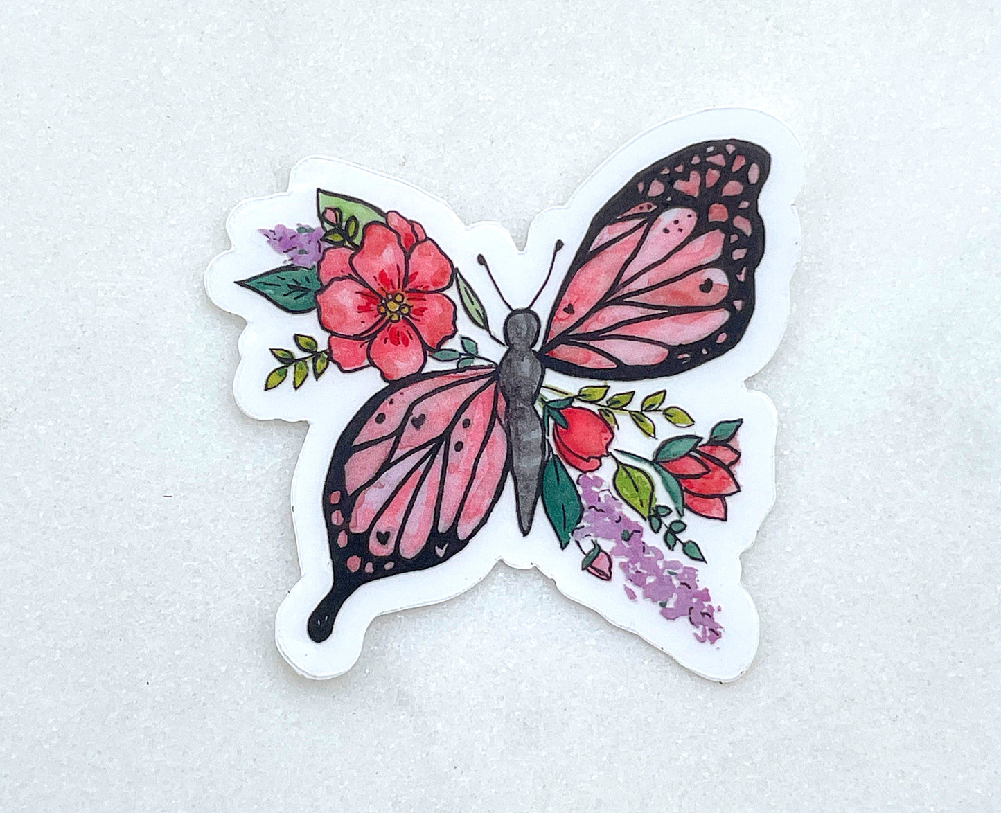 Butterfly Floral Watercolor Waterproof Vinyl Sticker butterfly sticker, bumper sticker, sticker for water bottle pink butterfly sticker