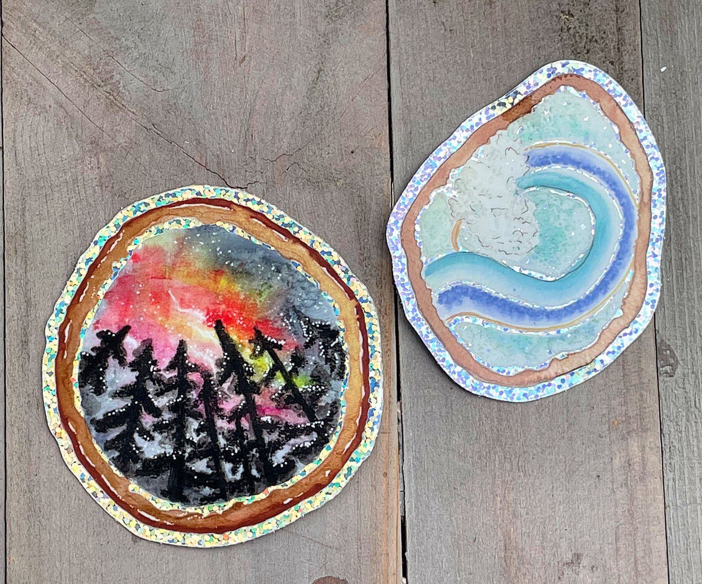 Aurora Borealis Glitter Geode sticker, vinyl waterproof glitter decal