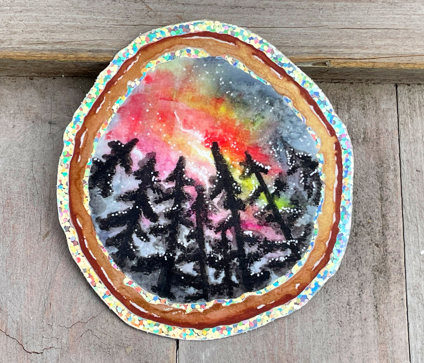 Aurora Borealis Glitter Geode sticker, vinyl waterproof glitter decal