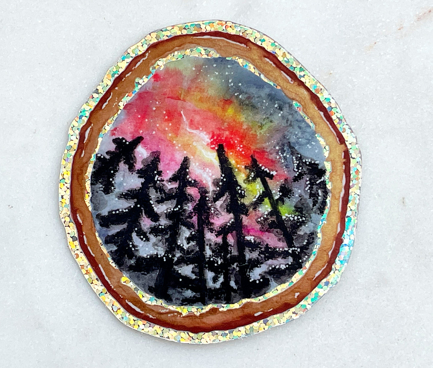 Aurora Borealis Glitter Geode sticker, vinyl waterproof glitter decal