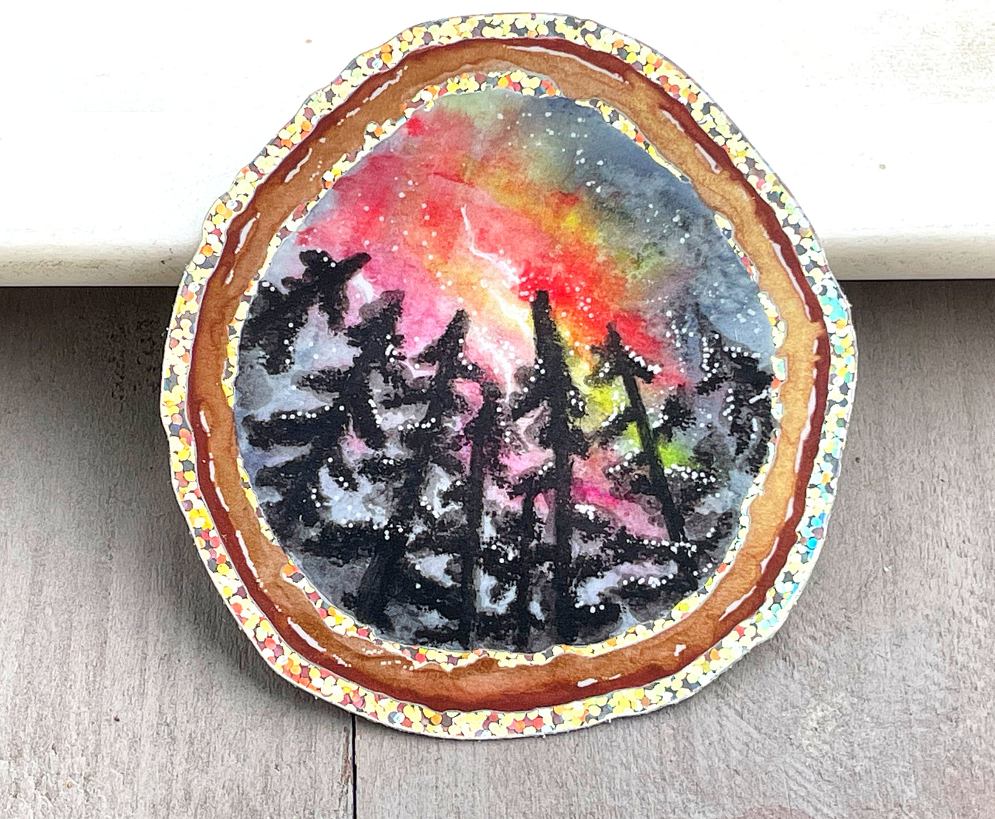 Aurora Borealis Glitter Geode sticker, vinyl waterproof glitter decal