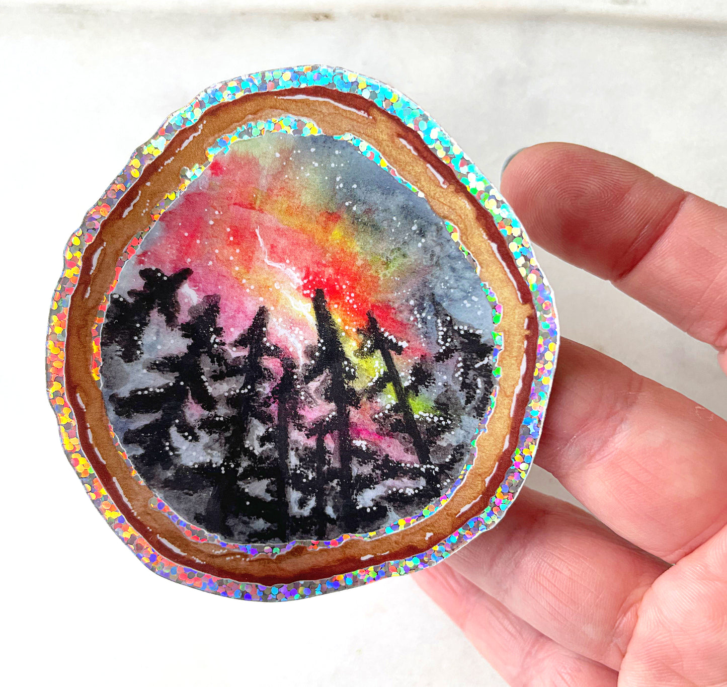 Aurora Borealis Glitter Geode sticker, vinyl waterproof glitter decal