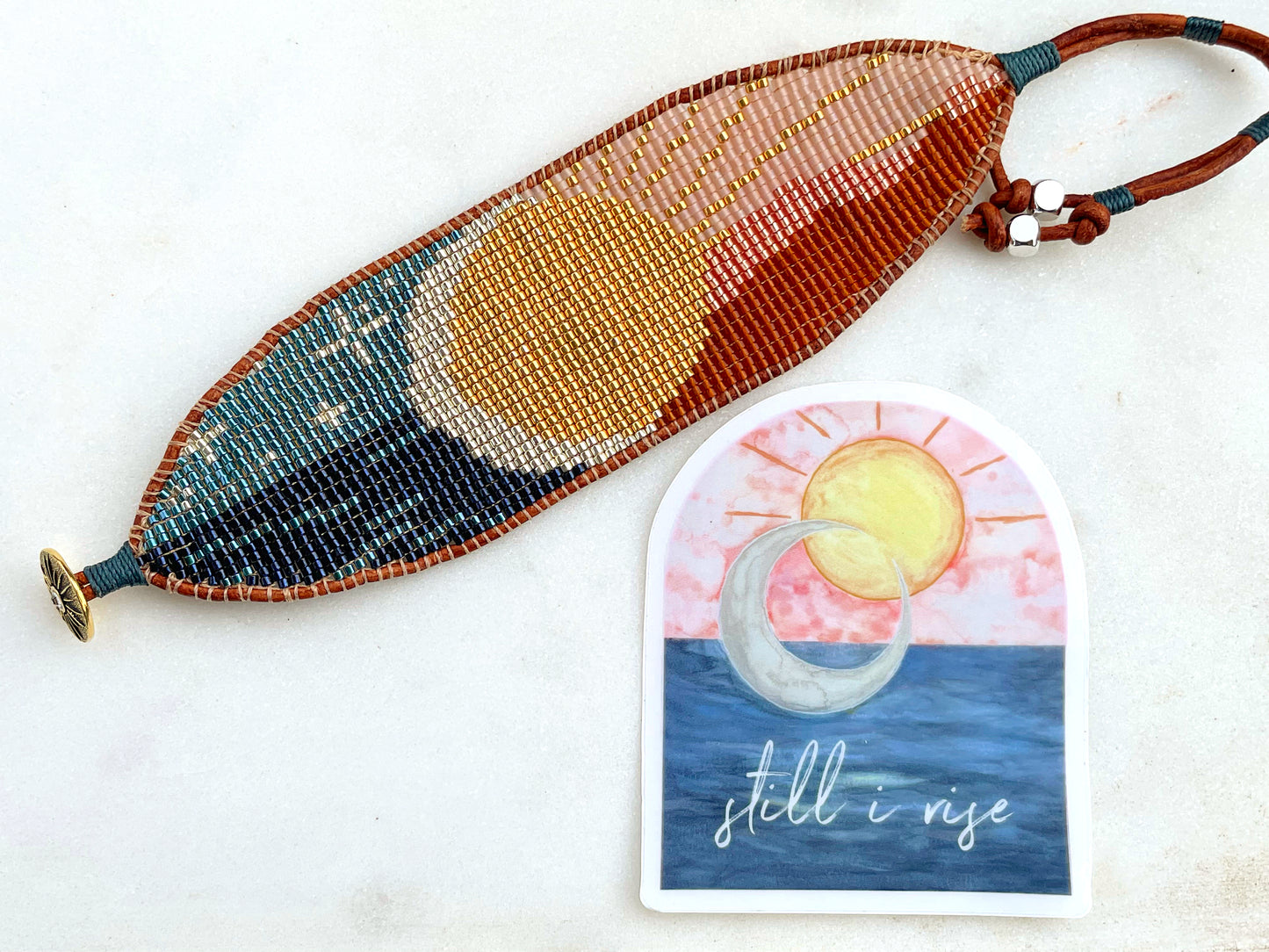 Watercolor Still I Rise sun and moon over the ocean Vinyl waterproof sticker decal