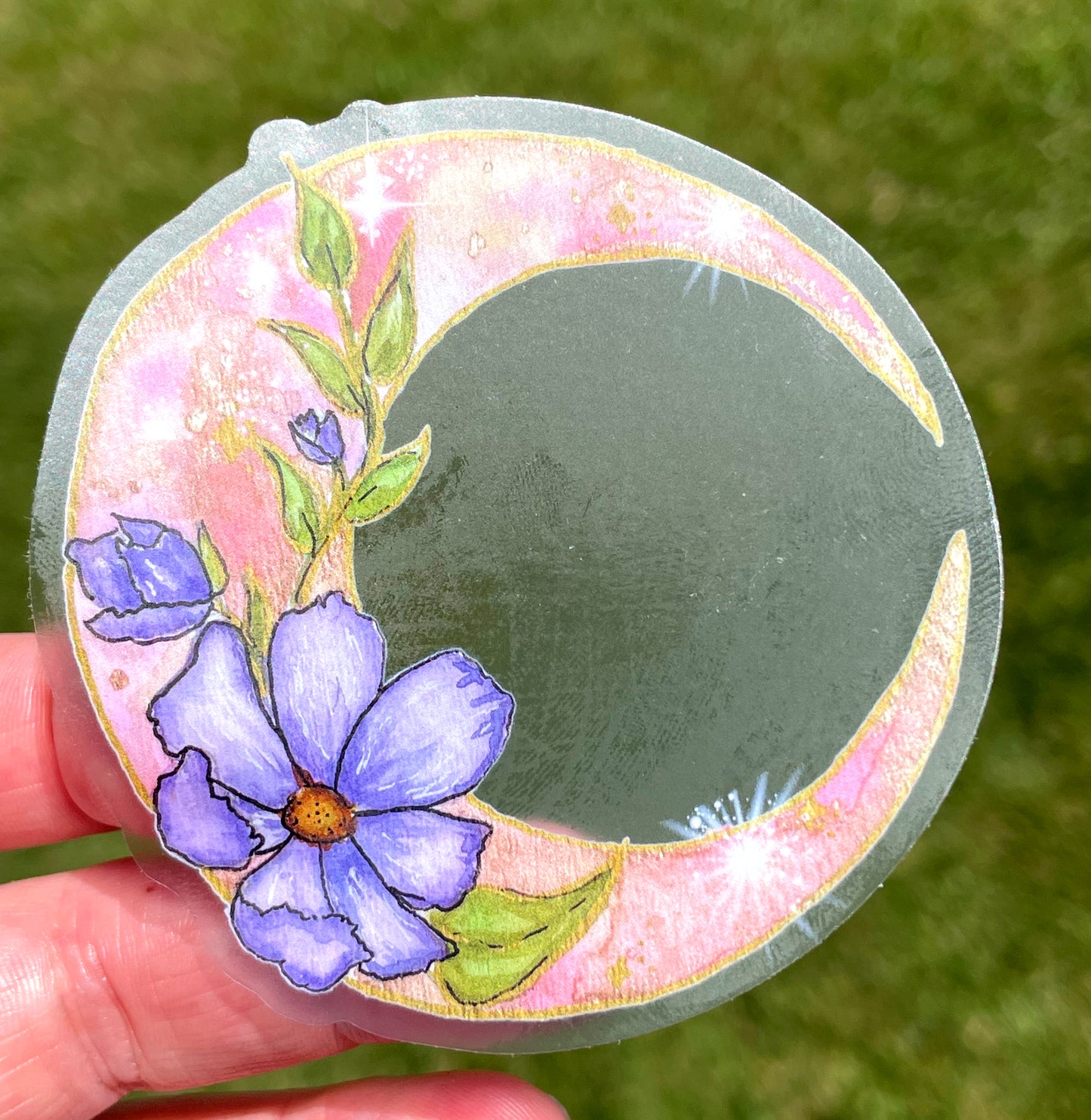 Pink Crescent Moon and Cosmo watercolor clear vinyl waterproof sticker