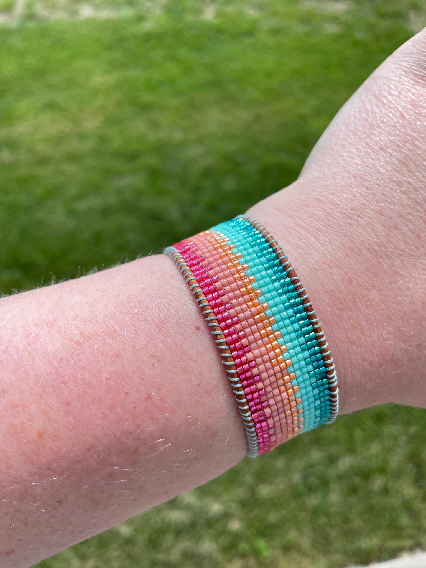 Bright Rainbow Ombre Bead Loom Woven Bracelet