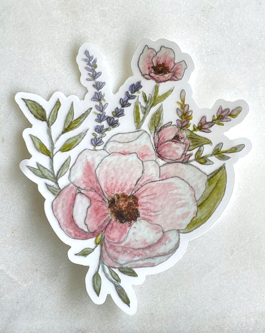 Magnolia and lavender floral Vinyl waterproof sticker