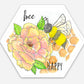 Bee Happy watercolor Hexagon Sticker